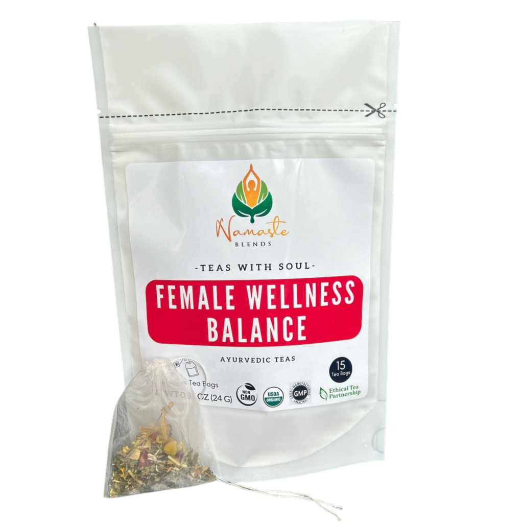 Female Balance Herbal Tea bag filled with a soothing herbal blend designed to support hormonal balance and overall wellness