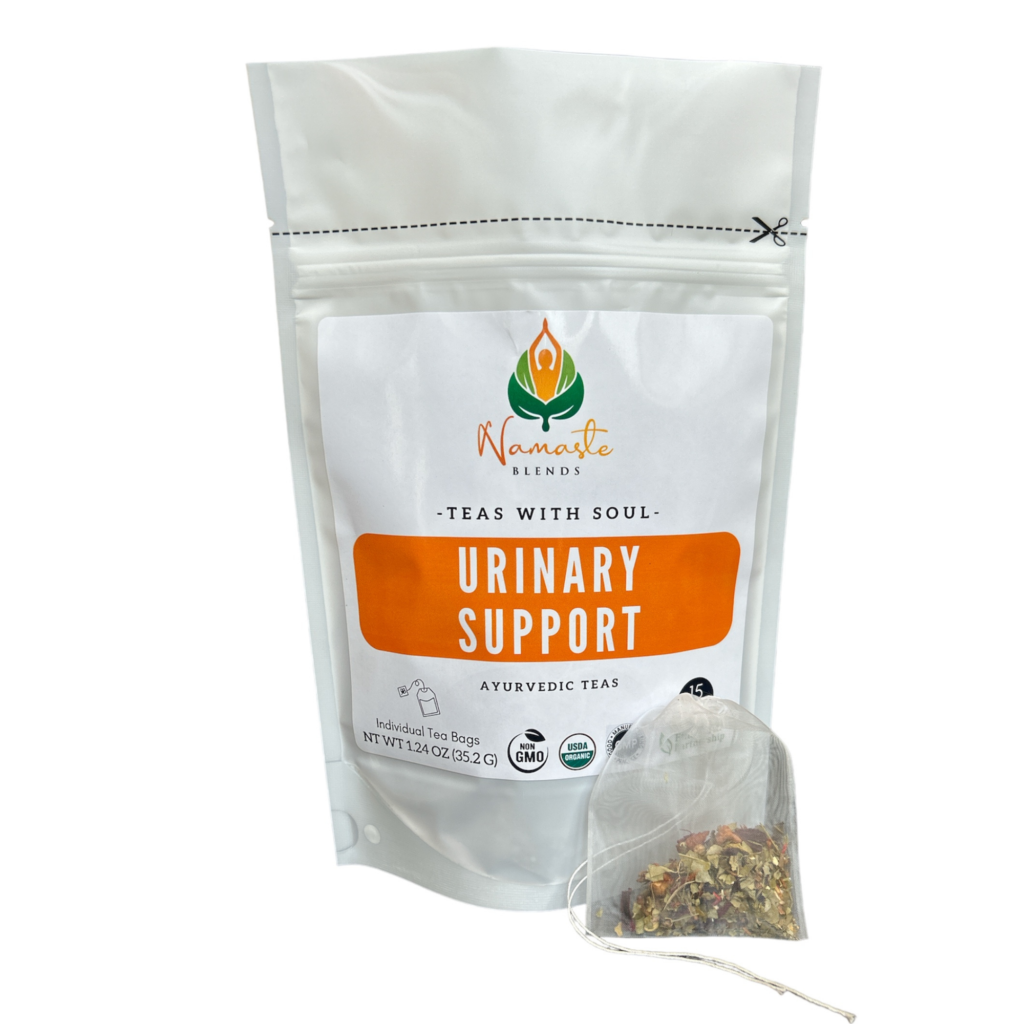 Urinary Support Herbal Tea Bag in a tea bag, crafted with herbs like nettle, ginger, and cranberry to promote urinary health and overall well-being.