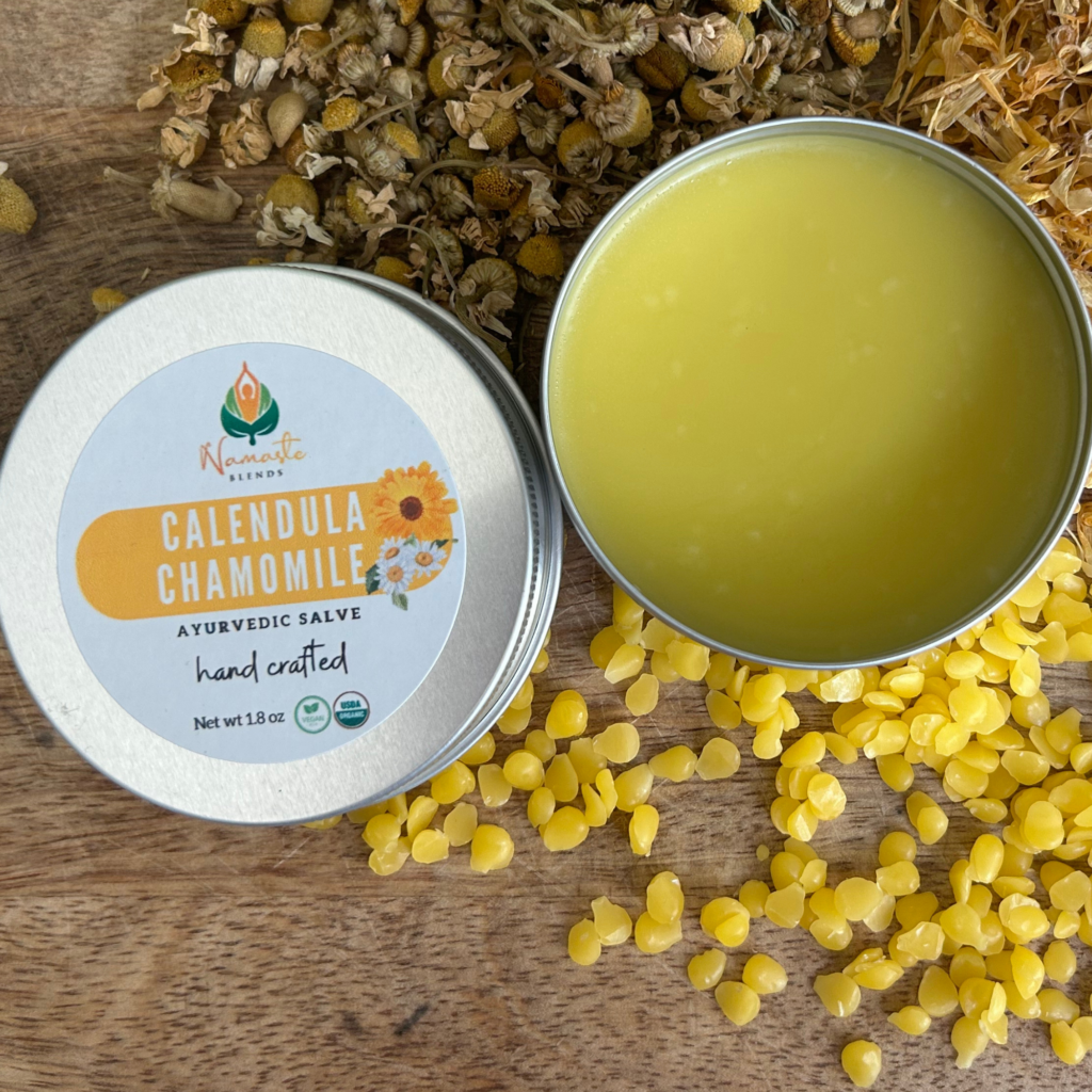 Natural Healing Skin Salve in a clear jar, showcasing its creamy texture and herbal ingredients, designed for skin nourishment and restoration.