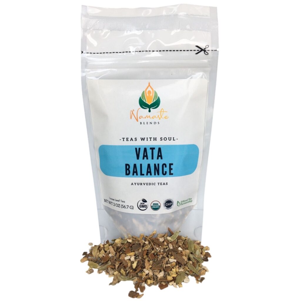 Vata dosha balancing tea – Organic ingredients including ginger, fennel, and cinnamon; crafted to calm and ground Vata dosha. Caffeine-free, antioxidant-rich, and ideal for promoting balance and relaxation