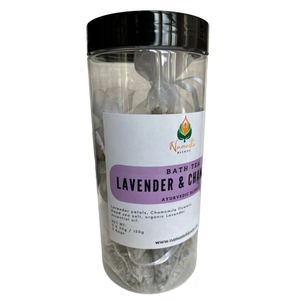 Lavender Chamomile Bath Sachet with soothing lavender and chamomile for a calming, rejuvenating bath experience that promotes relaxation and skin wellness.