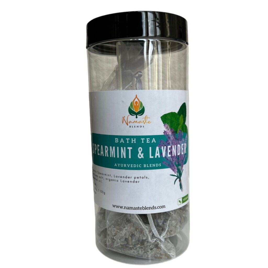 Natural Bath and Skin Care: A soothing bath blend featuring organic spearmint, lavender petals, and Dead Sea salts, designed to promote relaxation, ease muscle tension, and hydrate the skin.