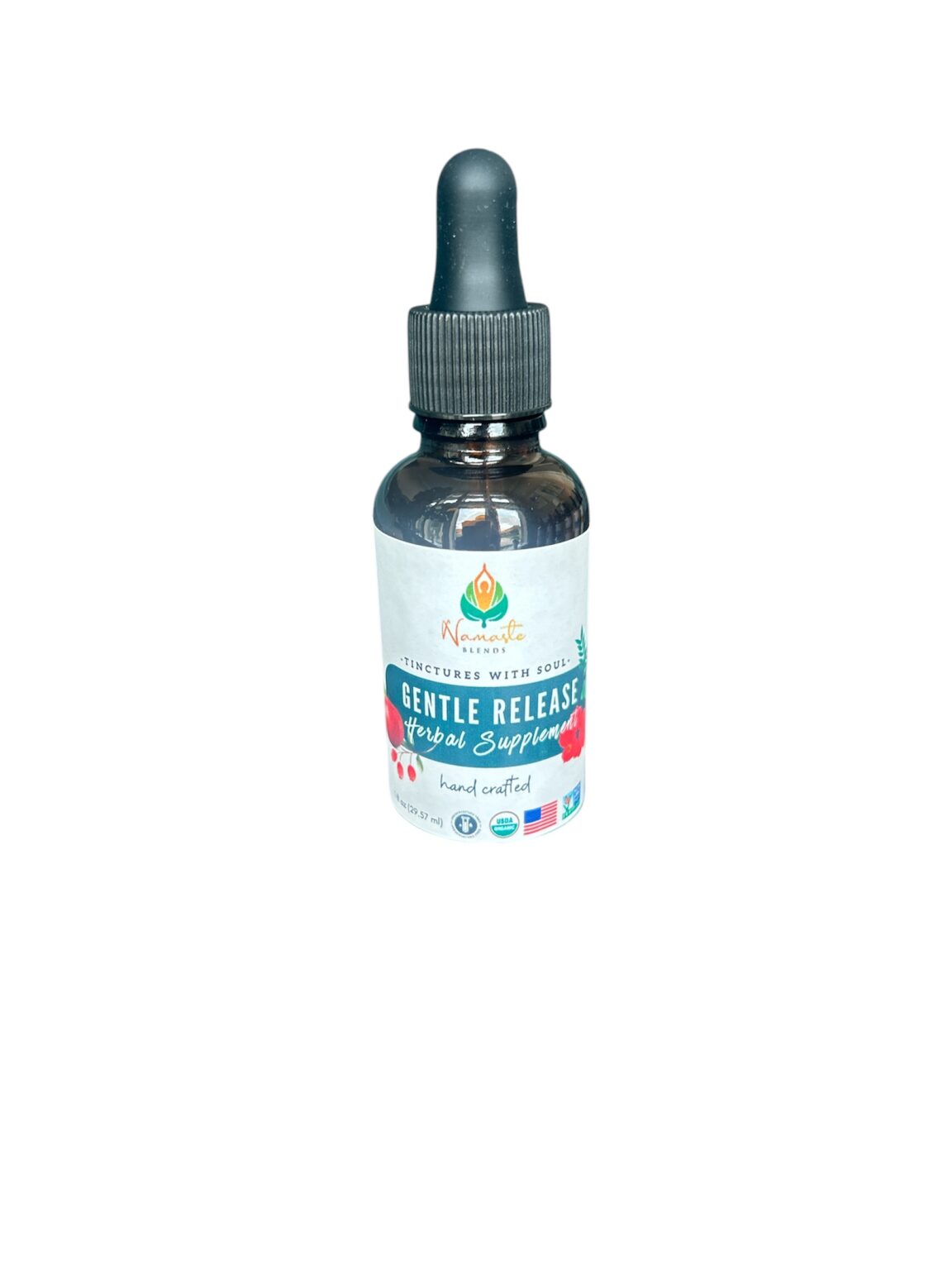 Bottle of Gentle Release Herbal Supplement, formulated with natural herbs and food-grade alcohol to support gentle detox, healthy elimination, and digestive balance.