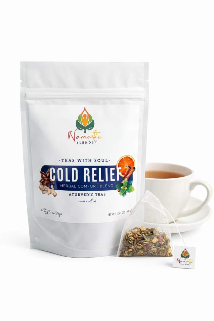 herbal tea bags for cold relief displayed in a minimalist setting with a white mug and neutral background, caffeine free herbal tea sachets with visible botanicals designed for soothing daily wellness rituals during seasonal changes, natural tea bags for cozy routines and mindful living, warm tea aesthetic, herbal tea for comfort and balance, wellness tea gift idea, tea bags presentation for self care and seasonal lifestyle