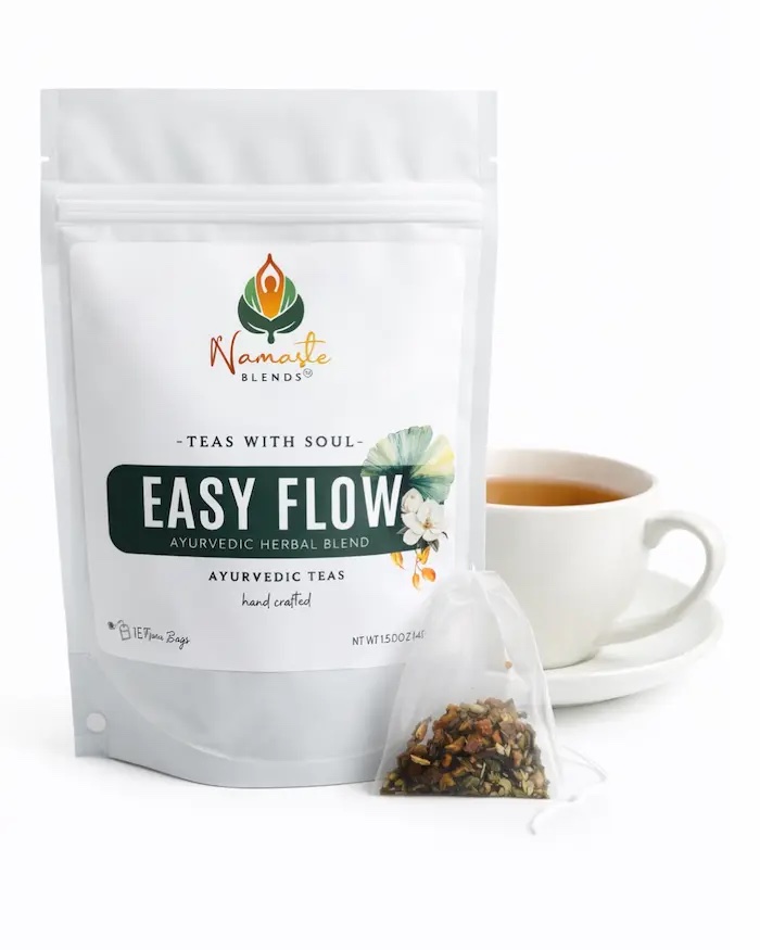 Herbal tea bags for gentle feminine balance displayed in a minimalist setup with a white mug and soft neutral tones, caffeine free herbal tea designed for monthly wellness rituals and daily self care, soothing herbal tea sachets for comfort and relaxation routine, cozy tea moment aesthetic, tea bags for mindful living and balance, wellness tea gift idea, tea bags trio presentation for calm and supportive lifestyle