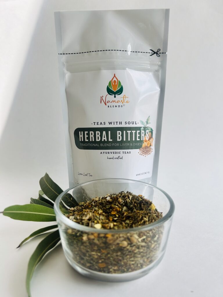 herbal bitters tea displayed in a minimalist setting with a white mug and neutral background, caffeine free herbal tea with visible dried roots and bitter botanicals, natural herbal blend designed for daily digestive wellness rituals and mindful living, cozy tea aesthetic, herbal tea for gut balance and routine support, wellness tea gift idea, tea presentation for self care and balanced lifestyle