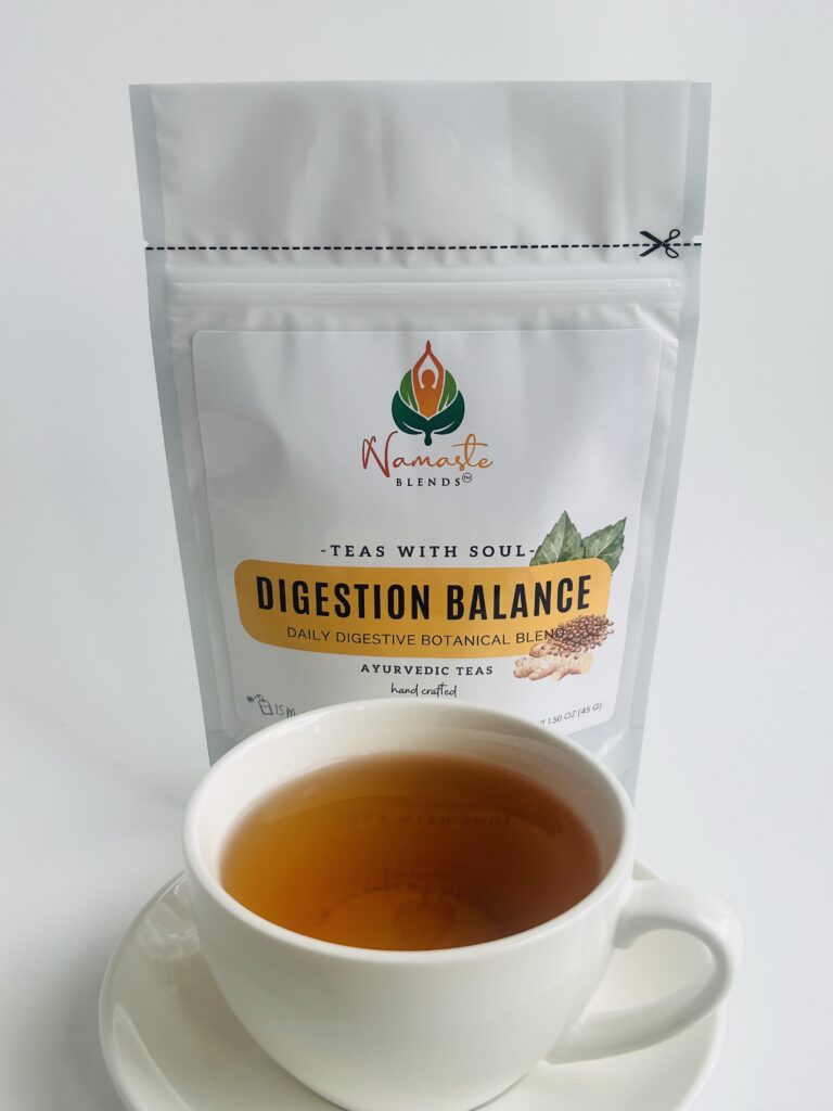 herbal tea bags for digestion balance displayed in a minimalist setting with a white mug and neutral background, caffeine free herbal tea sachets with visible botanicals designed for daily digestive wellness rituals, natural tea bags for after meal routine and mindful living, cozy tea aesthetic, herbal tea for gut balance and gentle support, wellness tea gift idea, tea bags presentation for self care and balanced lifestyle