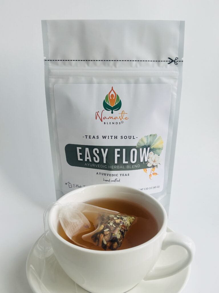 herbal tea bags for gentle balance displayed in a minimalist setting with a white mug and soft neutral tones, caffeine free herbal tea sachets with visible botanicals designed for daily wellness rituals and mindful living, natural tea bags for flow and comfort routine, cozy tea aesthetic, wellness tea for self care and balanced lifestyle, tea bags presentation for daily rituals and intentional living