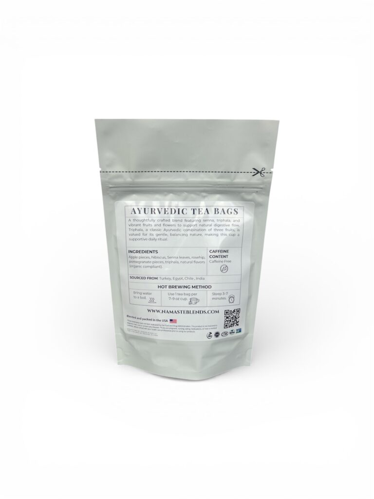 herbal tea for gentle balance displayed in a minimalist setting with a white mug and soft neutral tones, caffeine free herbal tea with visible botanicals designed for daily wellness rituals and mindful living, natural herbal tea for flow and comfort routine, cozy tea aesthetic, wellness tea for self care and balanced lifestyle, tea pouch or tea bags presentation for daily rituals